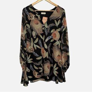 NEW Adrienne Women's Medium Flowy Peacock Feather Whimsy Goth Casual Tunic Top